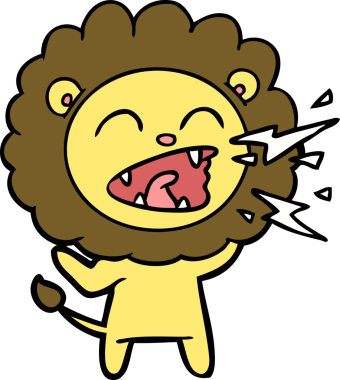 Bir insan tarafından çizilmiş kükreyen aslan çizgi filmi.
