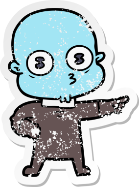 Bir insan tarafından çizilmiş garip kel bir uzay adamının sıkıntılı çıkartması.