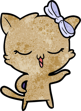 Bir insan tarafından çizilmiş kafasında yay olan çizgi film kedisi.