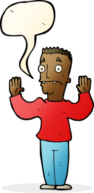 Karikatürist bir insan tarafından çizilmiş konuşma balonuyla teslim oluyor.