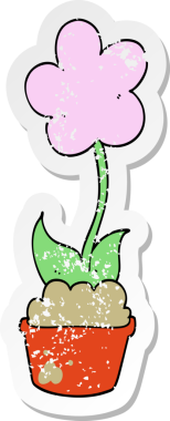 Bir insan tarafından çizilmiş şirin bir karikatür çiçeğinin sıkıntılı çıkartması.