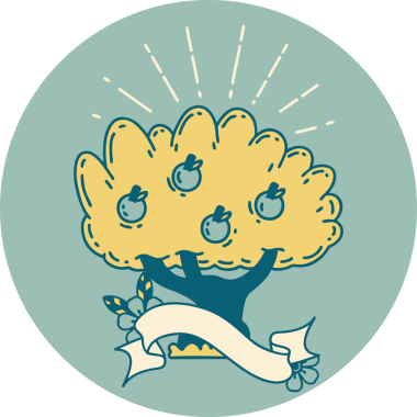 Bir insan tarafından çizilmiş dövme stili elma ağacının simgesi