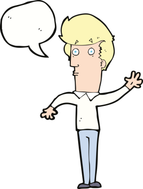 Bir insan tarafından çizilmiş konuşma baloncuğuyla sallanan sinirli bir adam.