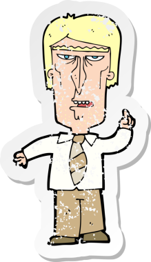 Bir insan tarafından çizilmiş huysuz bir patronun gerici, sıkıntılı çıkartması.