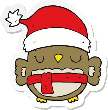 Bir insan tarafından çizilmiş şirin bir Noel baykuşunun çıkartması.