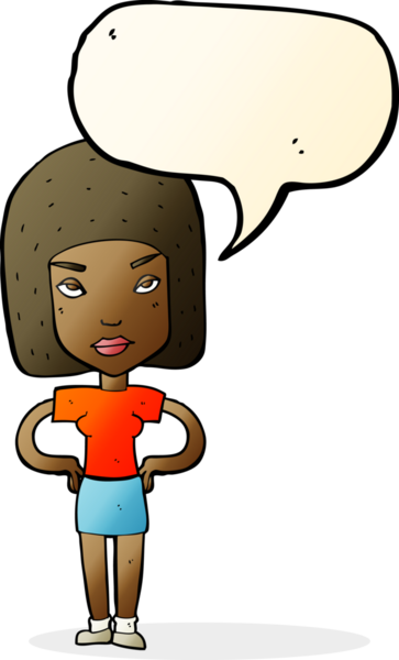 Bir insan tarafından çizilmiş konuşma baloncuğuyla rahatsız bir kadın.