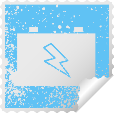 Bir insan tarafından çizilmiş araba aküsünün sıkıntılı kare soyma etiketi sembolü