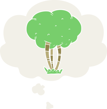 Düşünce baloncuğu olan çizgi film ağacı insan tarafından çizilmiş.