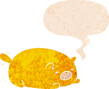 grunge 'da konuşma balonu olan çizgi film kedisi bir insan tarafından çizilmiş dertli retro desenli