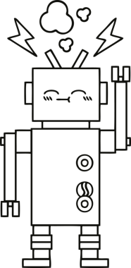 Bir insan tarafından çizilmiş bozuk bir robotun çizgi çizimi