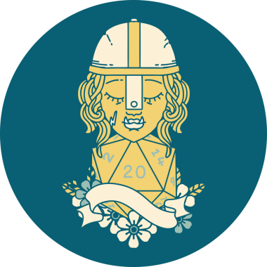 Retro Dövme Biçimi Bir insan tarafından çizilmiş 20 zarlı yarı ork savaşçı karakteri