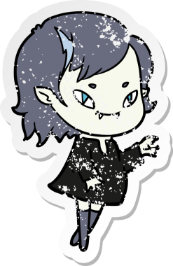 Bir insan tarafından çizilmiş, karikatür dostu vampir bir kızın sıkıntılı çıkartması.