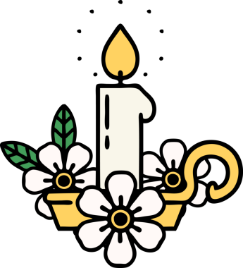 Bir insan tarafından çizilmiş geleneksel bir mum tutacağı dövmesi.