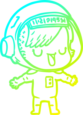 Bir insan tarafından çizilmiş soğuk gradyan çizgili astronot kadın çizimi.