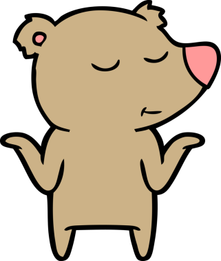 Mutlu çizgi film ayısı bir insan tarafından çizilmiş omuzlarını silkiyor.