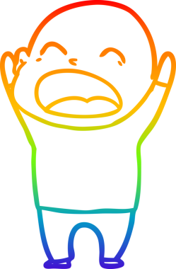 Gökkuşağı gradyan çizgi çizimi. Bir insan tarafından çizilmiş kel adam diye bağıran çizgi film.