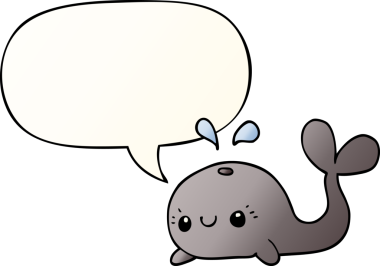 Bir insan tarafından çizilmiş, konuşma baloncuklu şirin bir balina.