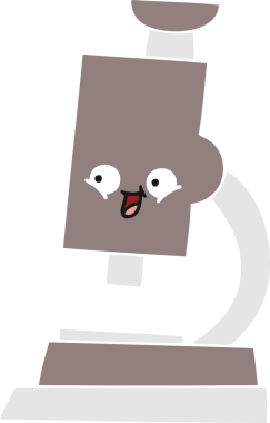 Bir insan tarafından çizilmiş bir mikroskobun düz renkli retro karikatürü