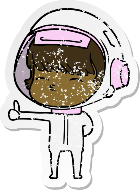 Bir insan tarafından çizilmiş, endişeli, meraklı astronot çıkartması.