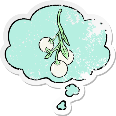 Düşünce baloncuklu ökseotu, bir insan tarafından çizilmiş yıpranmış bir çıkartma.