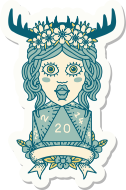 Bir insan tarafından çizilmiş 20 rulo doğal bir Druid çıkartması.