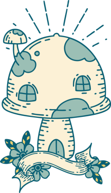 Bir insan tarafından çizilmiş dövmeli mantar pankartı.