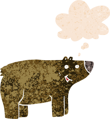 Düşünce baloncuğu ve grunge ile çizgi film ayısı bir insan tarafından çizilmiş tedirgin geçmiş doku