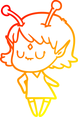 Bir insan tarafından çizilmiş bir uzaylı kız çizgi çizimi.