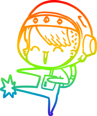 gökkuşağı gradyan çizimi mutlu bir çizgi film kızı tekme bir insan tarafından çizildi