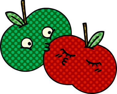 Bir insan tarafından çizilmiş sulu bir elmanın karikatürü.