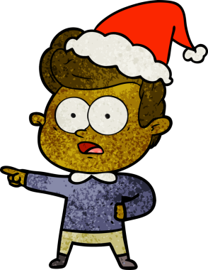 Bir insan tarafından çizilmiş Noel Baba şapkası takan bir adamın el çizimi karikatürü.