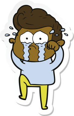 Bir insan tarafından çizilmiş ağlayan bir karikatür çıkartması.