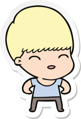 Bir insan tarafından çizilmiş mutlu bir çizgi film çocuğunun çıkartması.