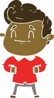 Bir insan tarafından çizilmiş mutlu düz renkli karikatür adam.