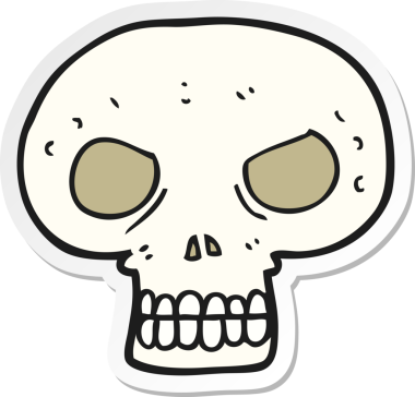 Bir insan tarafından çizilmiş bir karikatür kafatası çıkartması.