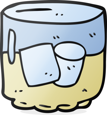 Bir insan tarafından çizilmiş viski ve buz karikatürü.