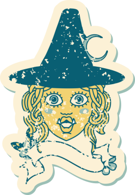 Retro Dövme Biçimi Bir insan tarafından çizilmiş yarım orc cadı yüzü