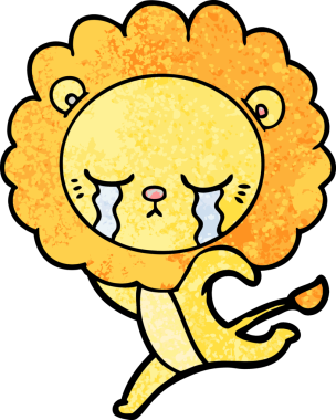 Bir insan tarafından çizilmiş ağlayan çizgi film aslanı.