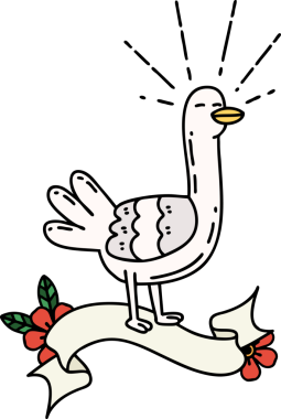 Bir insan tarafından çizilmiş dövme stili deniz kuşu dövmeli parşömen.