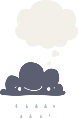 Düşünce baloncuklu karikatür fırtına bulutu insan tarafından çizilmiş.