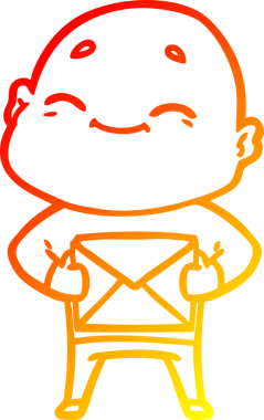 Bir insan tarafından çizilmiş mutlu, kel bir adamın sıcak çizgi çizimi.