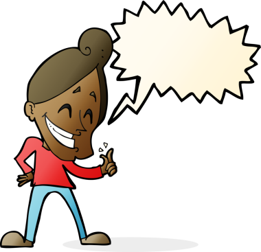 Bir insan tarafından çizilmiş konuşma baloncuğuyla parmaklarını şaklatan çizgi film adamı.