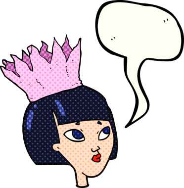 El yazısıyla çizilmiş çizgi roman konuşma balonu karikatürü kadın bir insan tarafından çizilmiş kağıt taç giyiyor.