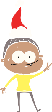 Bir insan tarafından çizilmiş Noel Baba şapkası giyen mutlu yaşlı bir kadının el resmi.