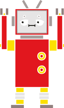 Bir insan tarafından çizilmiş düz renkli bir robot karikatürü