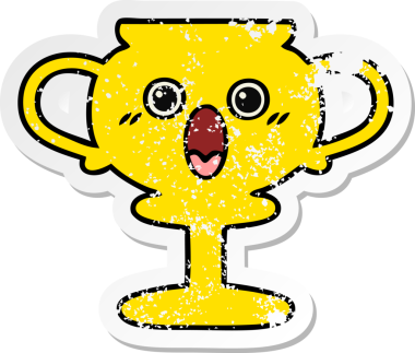 Bir insan tarafından çizilmiş sevimli bir karikatür kupasının sıkıntılı çıkartması.