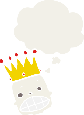 Düşünce baloncuğu şeklinde bir insan tarafından çizilmiş, kafatası şeklinde bir karikatür.