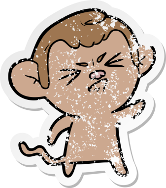 Bir insan tarafından çizilmiş kızgın bir maymunun sıkıntılı çıkartması.