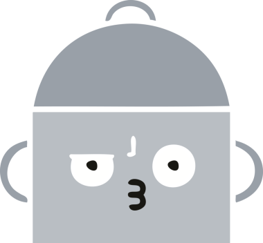 Bir insan tarafından çizilmiş yemek tenceresinin düz renkli retro karikatürü