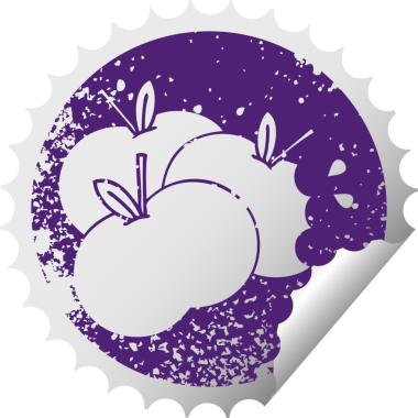 Bir insan tarafından çizilmiş sulu bir elmanın kırmızı kabuk soyma etiketi.